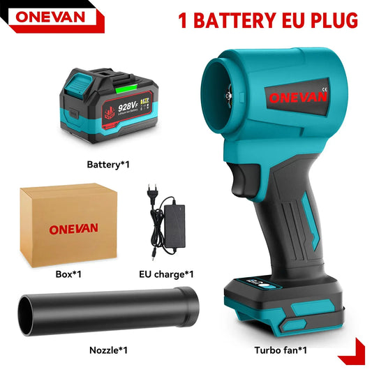 ONEVAN 4000W Brushless Electric Turbo Blower Jet Fan 400M/S 300000RPM Handheld Leaf Blower Dust Blowing Tool for 21V 18V Battery